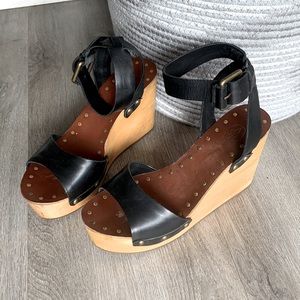 Ash Vivian leather wooden platform sandals 4” wedges studded Size 39